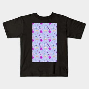 Pastel Goth Occult Pagan Pattern Skull Kids T-Shirt